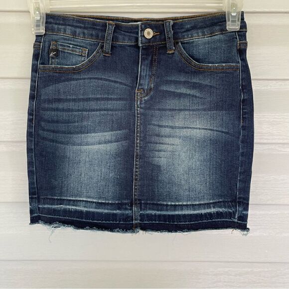 KanCan Denim Jean Mini Skirt Size 1/24 – Raw Hem, Stretch Fit - Picture 6 of 12